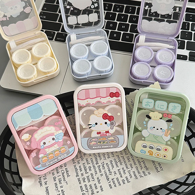 

Cute Cinnamoroll Kuromi Cartoon Contact Lens Box Bow Square Contact Lens Companion Box in Two Sets Storage Box Girl Gift