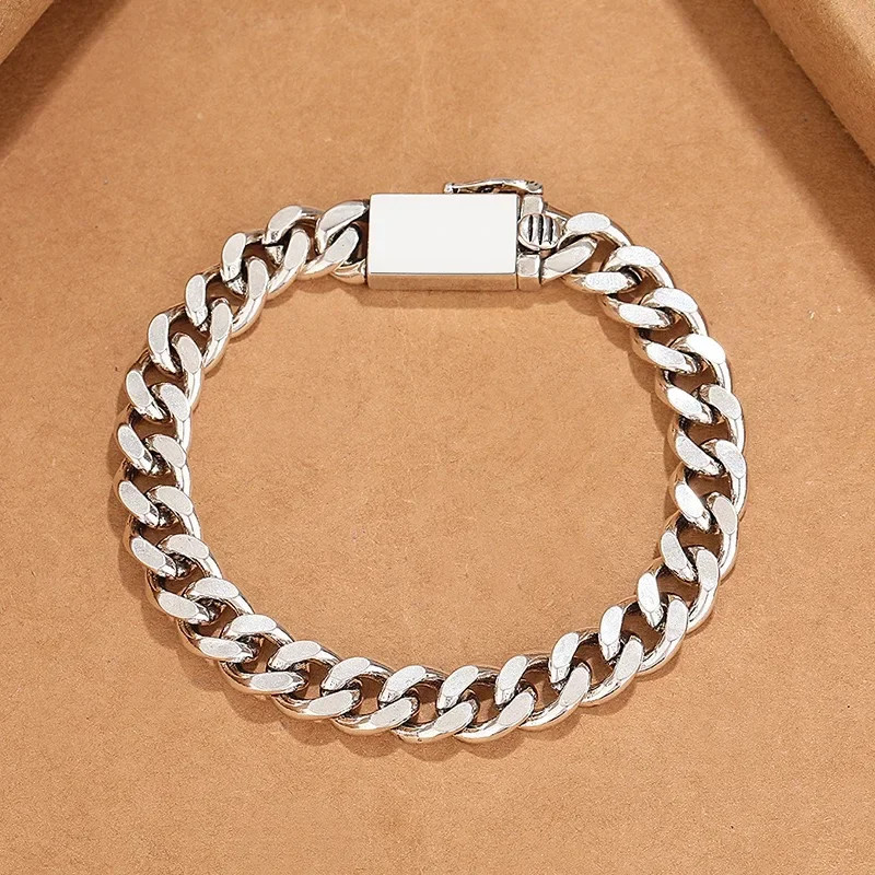 925 الفضة الاسترليني خمر الاتجاه الكوبي الرجال سوار عارضة الأعمال حزب هدية #4