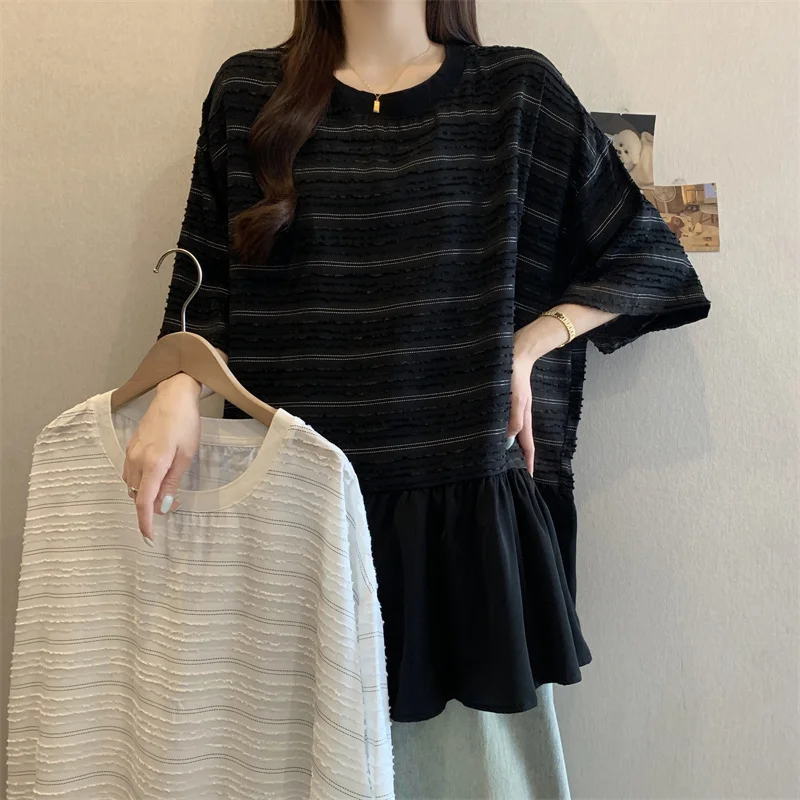 

Summer New Ruffle Edge Round Neck Chiffon Blouse for Women Loose Plus Size Breathable Casual Top
