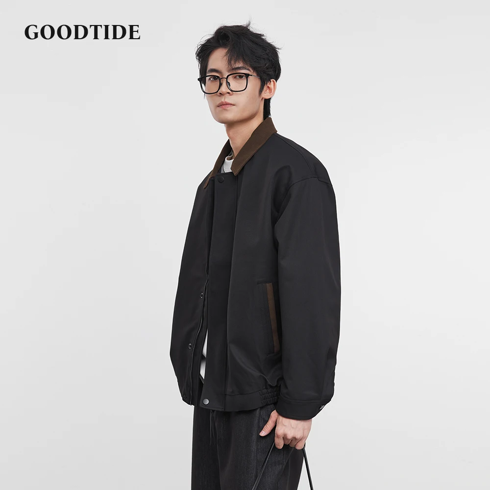 Jaket Fashion Pria Retro Amerika 2025 Musim Semi dan Gugur Baru Longgar Warna Solid Kerah Kerja Atasan Jaket Pria