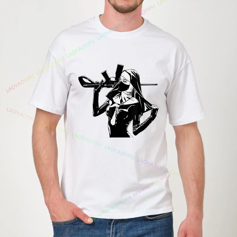 مضحك راهبة الرجال تي شيرت رواية رجل الملابس Harajuku بلايز الشارع الشهير ملابس للرجال خمر Y2k قصيرة الأكمام تي شيرت المرأة المتضخم #5