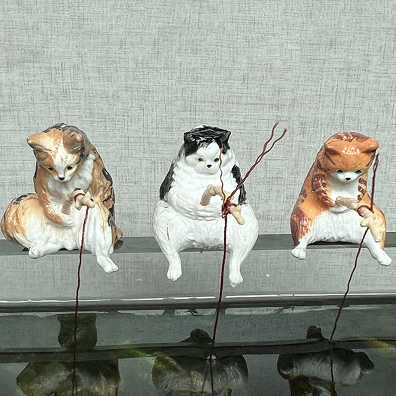 Japan capsule toys cute Ragdoll shorthair calico Scottish Fold Bobtail Korat orange cat fishing gashapon figures Fish Tank Decor