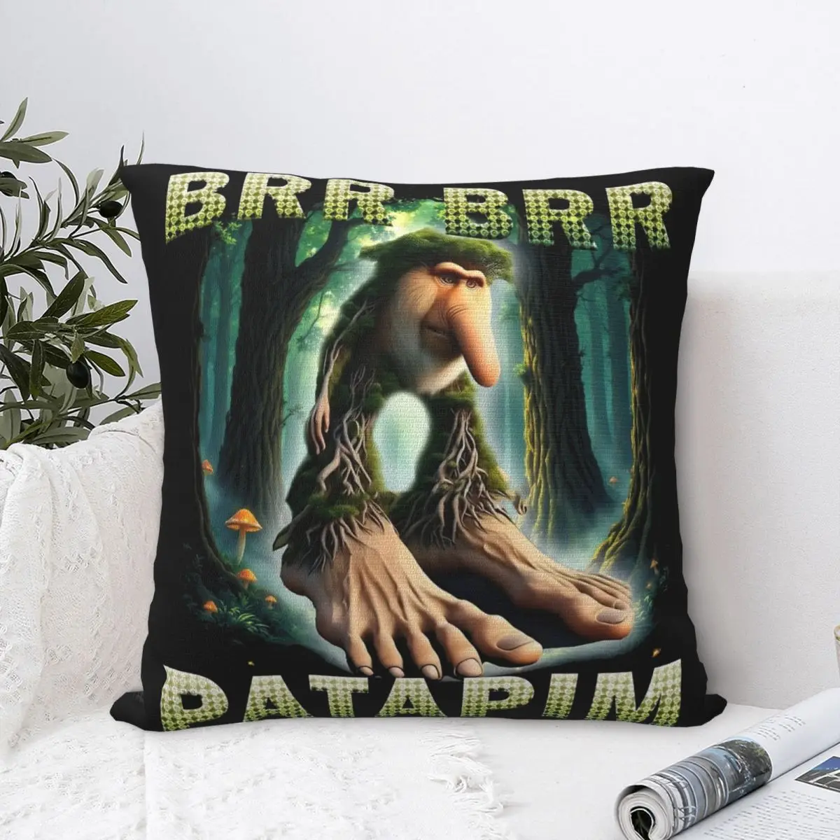 Brr Brr Patapim Funny Italian Brainrot Meme Square Pillow Cases Cushion Covers Decorative Throw Pillow Case Cover for Sofa