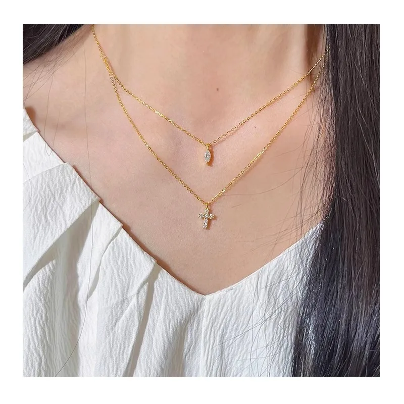 

Light Luxury Exquisite Double-layer Cross Necklace Women's Niche Design Sense Stainless Steel Collarbone Chain New Trendy