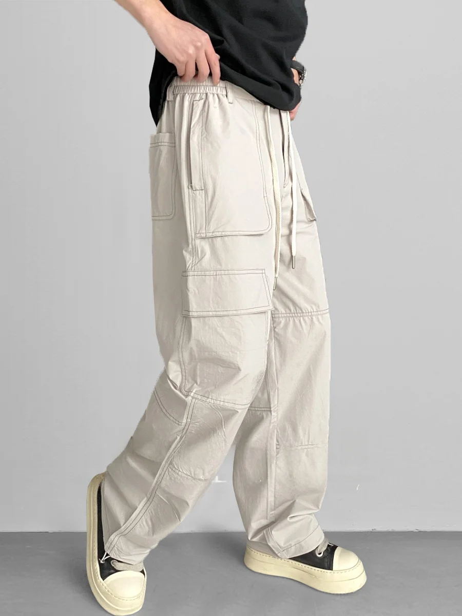 

American High Street Cool Sensation Paratrooper Pants Men Outdoor Functional Workwear Wide Leg Pants Ice Silk Lightweight Str...