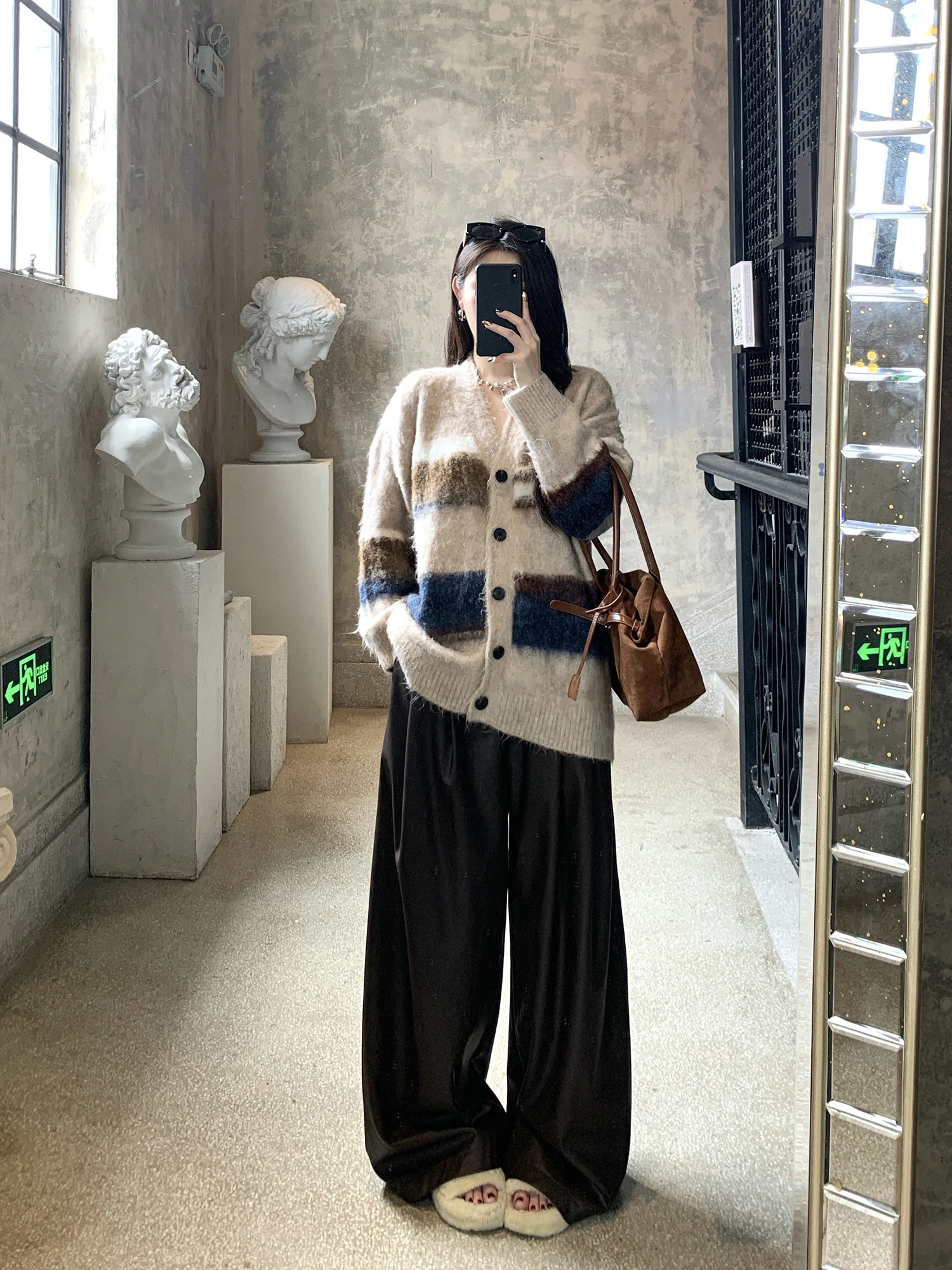 

Withmxboom ey Striped Knitted Sweater Women's Versatile Open Cardigan Outerwear Autumn Winter Seasonal Warmth V-ne Long S...