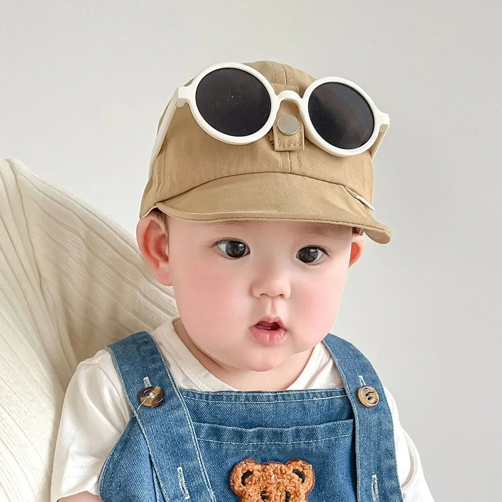 

Short Brim Children Baseball Hat Solid Color Sunscreen Kids Sun Hat Detachable Sunglasses Korean Style Girls Peaked Cap Baby