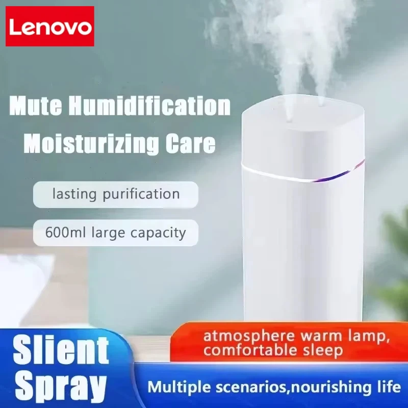 Lenovo Air Humidifier With Dual Spout High Capacity Essential Oil Diffuser cool Mist Maker Silent NightLight For Home Car Office