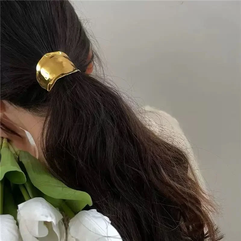 Einfacher elastischer Pferdeschwanzhalter aus Gold/Silber für Damen, modisches Design, multifunktionales Haar-Accessoire – Detail 4