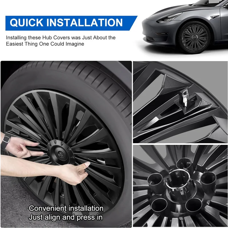 4PCS Hub Cap for Tesla Model Y 19-Inch Wheel Cap Performance Replacement Automobile Hubcap Full Rim Cover Accessories 2019-2024