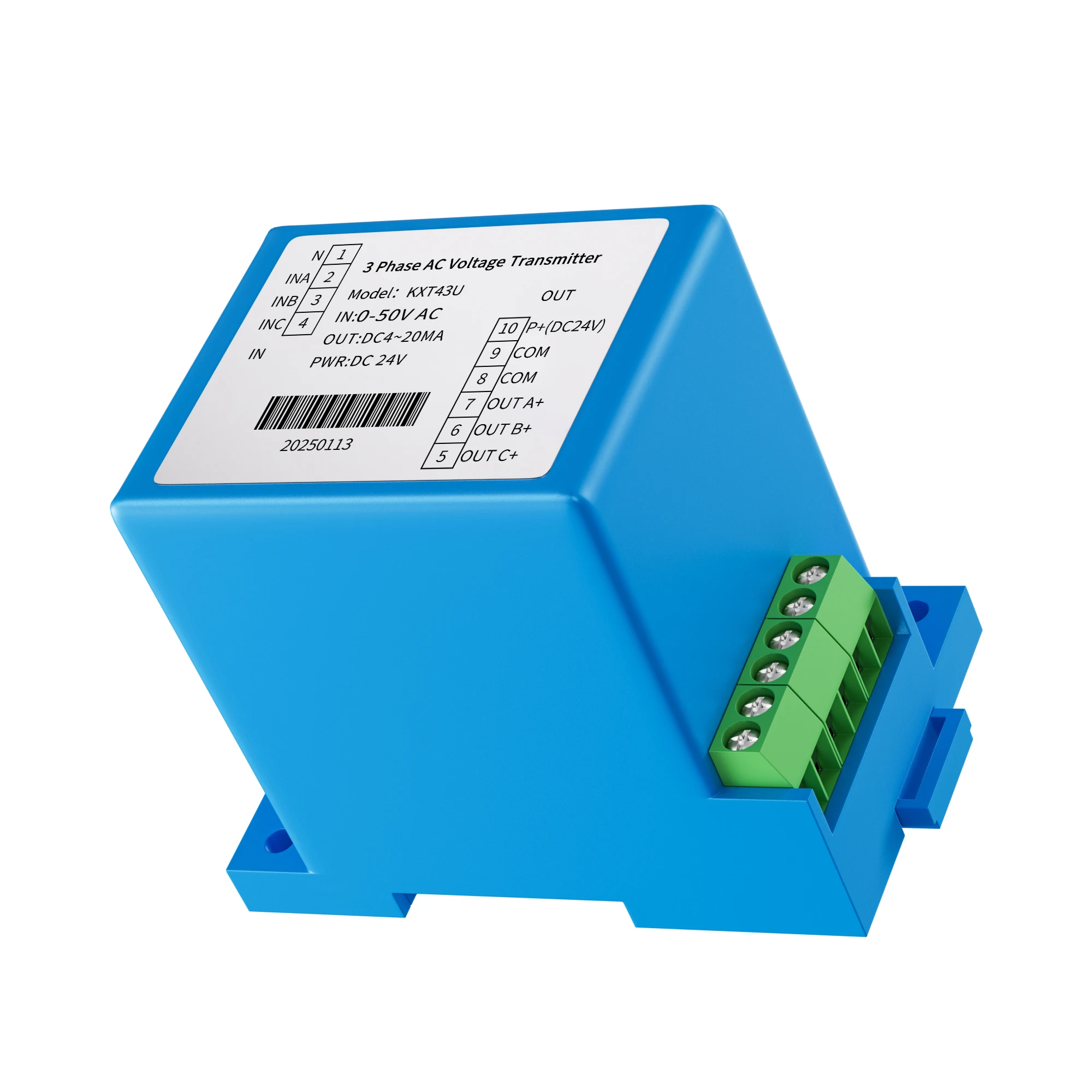 AC Voltage Sensor Transmitter 0-100V 0-220V 0-380V 4-20mA 0-10V 0-5V RS485 3P4W Voltage Transducer Transmitter