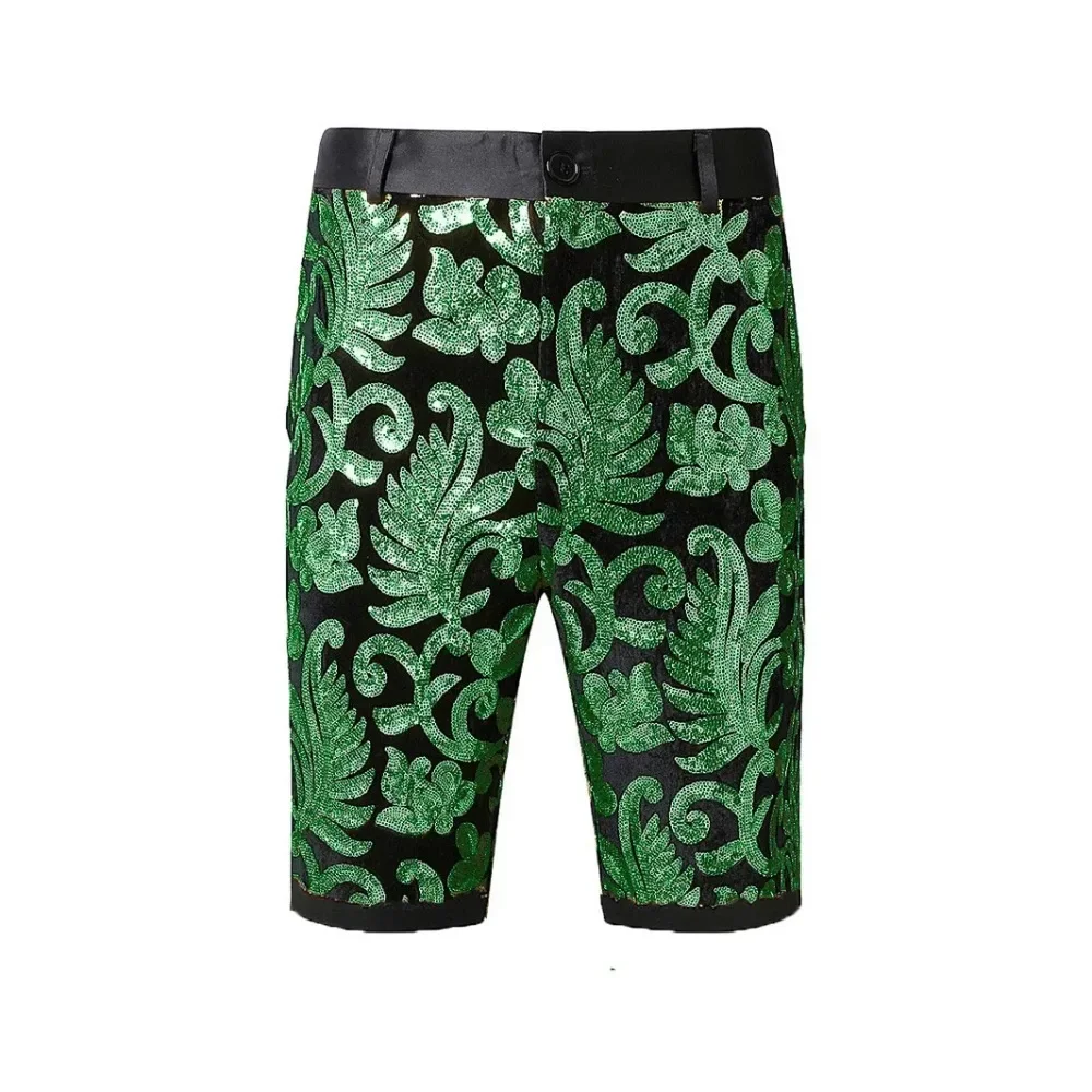 New Spring Summer Newest Men's Large Floral Sequin Suit Shorts For Party Nightclub Style Stage Performance Five Quarter Pants