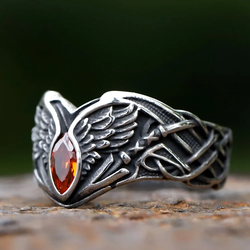 2023 NEW Men\'s 316L stainless steel rings Eagle Wings With Zircon Colorful Stones Special Shape VIKING jewelry free shipping