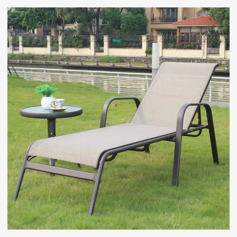 

Outdoor waterproof lounge chair hotel pool lounge bed beach chair teslin mesh lounger aluminum alloy reclining