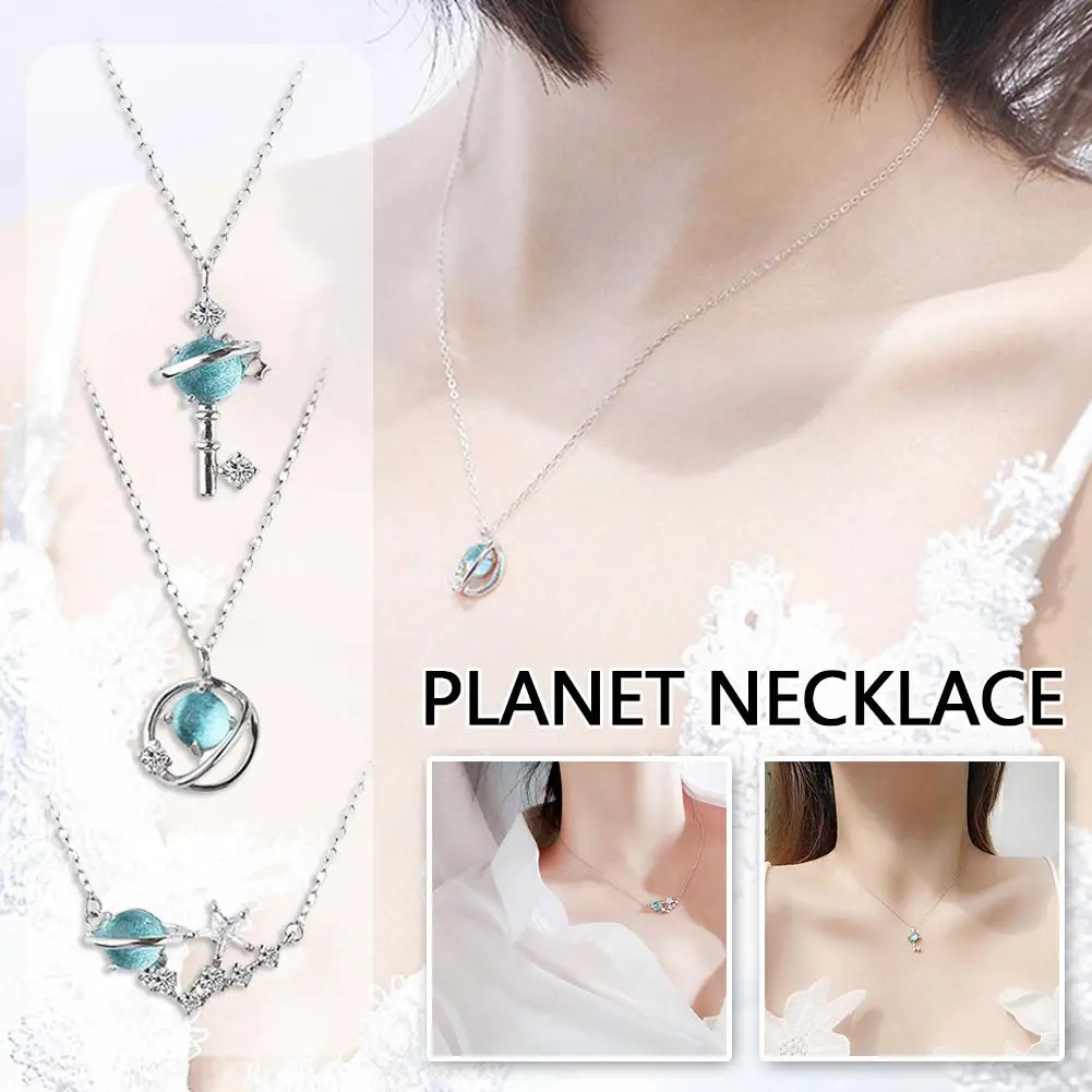 Fashion Planet Opal Chokers Necklace Woman Planet Bridal Wedding Necklaces Link Chain Pendant Girls Jewelry Accessories