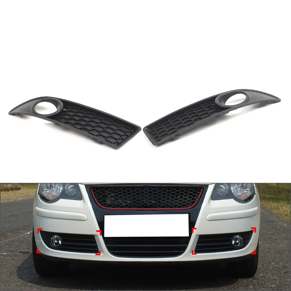 2 Pcs Car Front Bumper Fog Light Grille Fog Lamp Bezel Cover 6Q0853665E For VW Polo 2005 2006 2007 2008 2009 Black