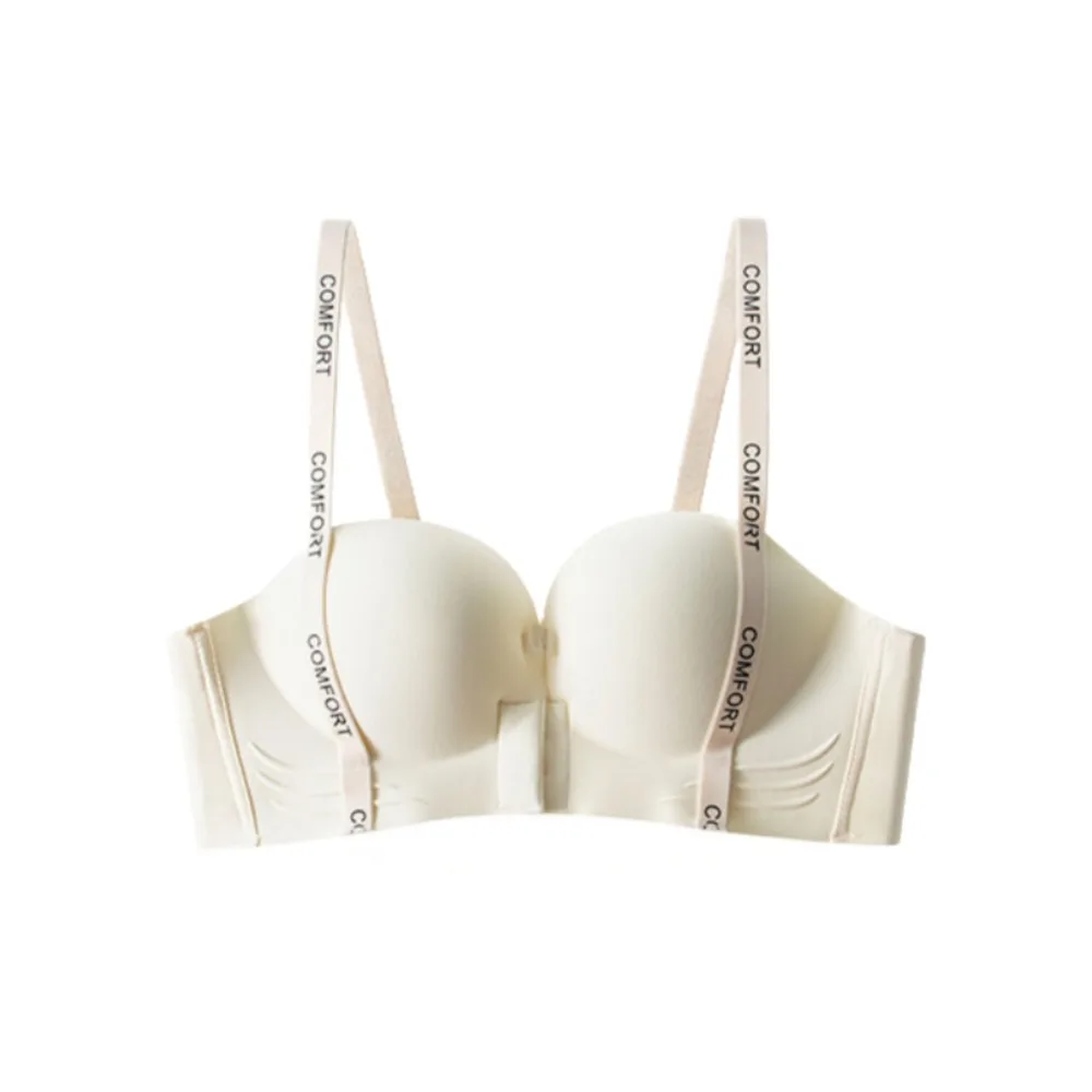 

English Letter Wireless Deep V Bra Front Buckle Shockproof Push Up Underwear Traceless Lingerie Brassiere for Women Yoga