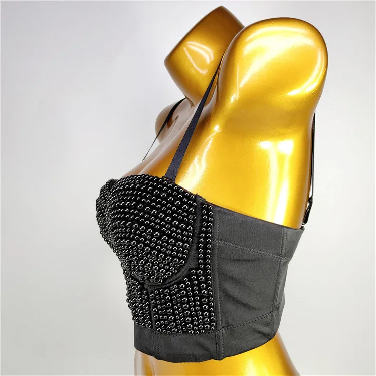 

Fashion Electronic Music Festival Nightclub Sexy European and American Hand-Stitched Beaded Pearl Suspender Tube Top