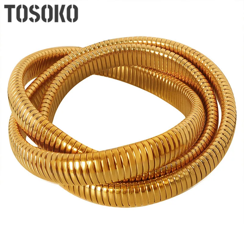 

TOSOKO Stainless Steel Jewels Three Layer Interlocking Threaded Bracelet For Women's Hip-Hop Bracelet BSZ010