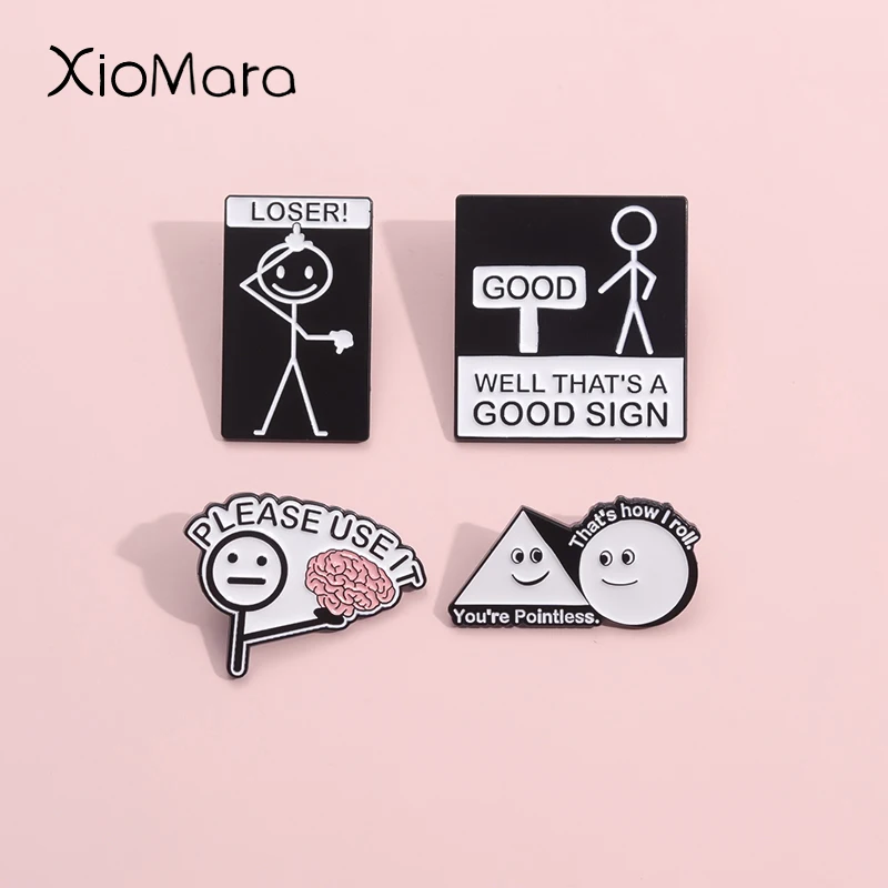 Simple Pencil Graffiti Drawing Enamel Pins Please Use Your Brain Sarcasm Humor Joke Quotes Metal Brooch Lapel Badge Jewelry Gift
