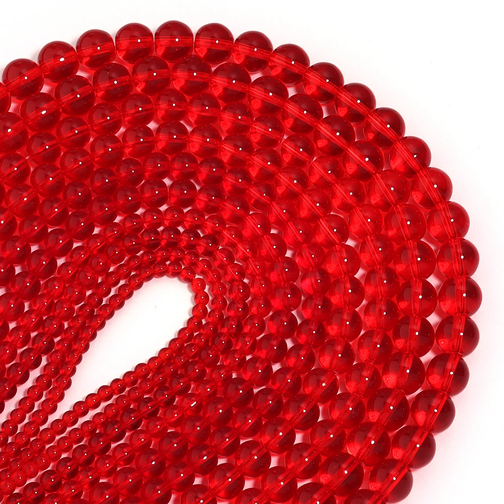 1 Strand Clear Red Glass Beads Smooth Loose Round Crystal Beads for Jewelry Making DIY Bracelet Necklace Findings 4/6/8/10/12mm