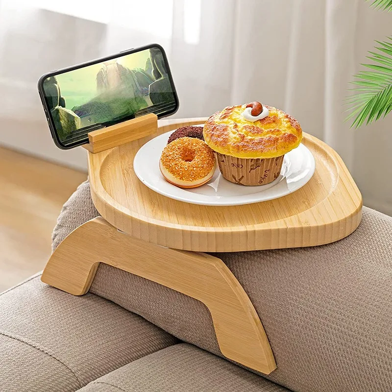 1pc Couch Arm Table, Sofa Arm Tray, Couch Arm Tray Clip, with Phone Holder, Foldable Space Saving Side Tables