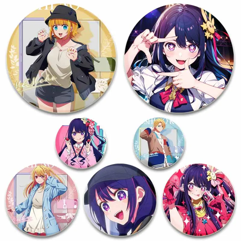 Anime OSHI NO KO Hoshino Ai Badges Cartoon Round Brooch Cute Akuamarin Rubii Arima Kana Button Pins Bag Clothes Decor Fans Gift