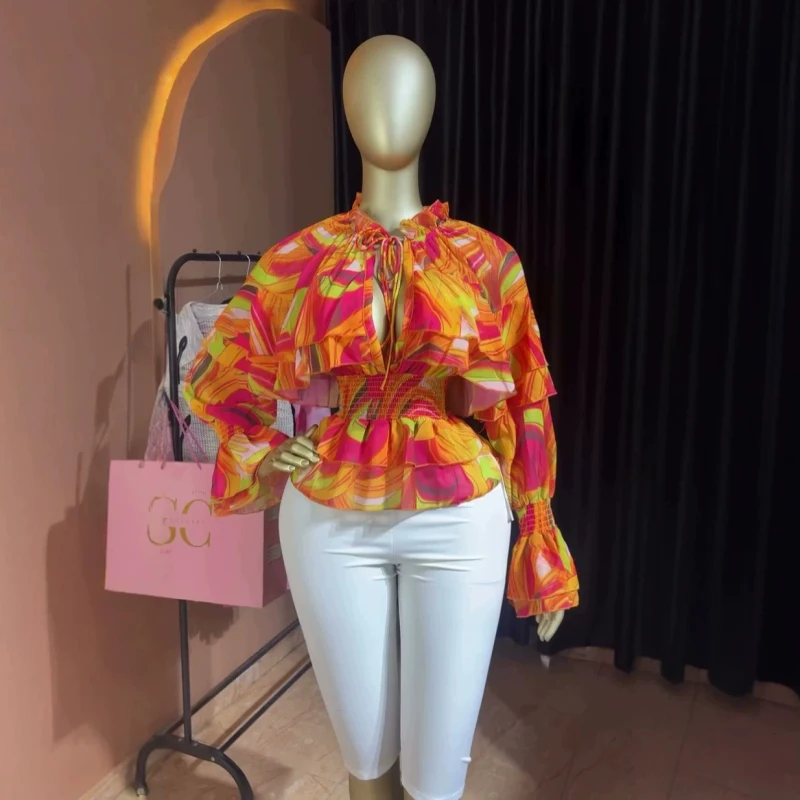 Neue Herbstmode Damenbluse mit Print