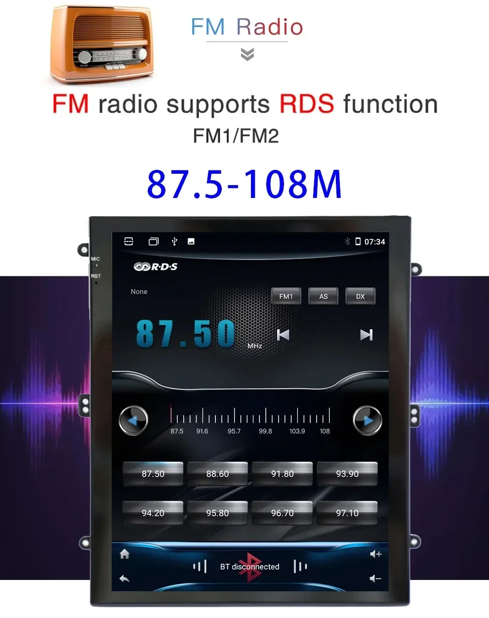 Pemutar Radio mobil Android layar vertikal 9.7 inci, Radio mobil untuk layar sentuh penuh Universal GPS Carplay Auto Stereo DVD