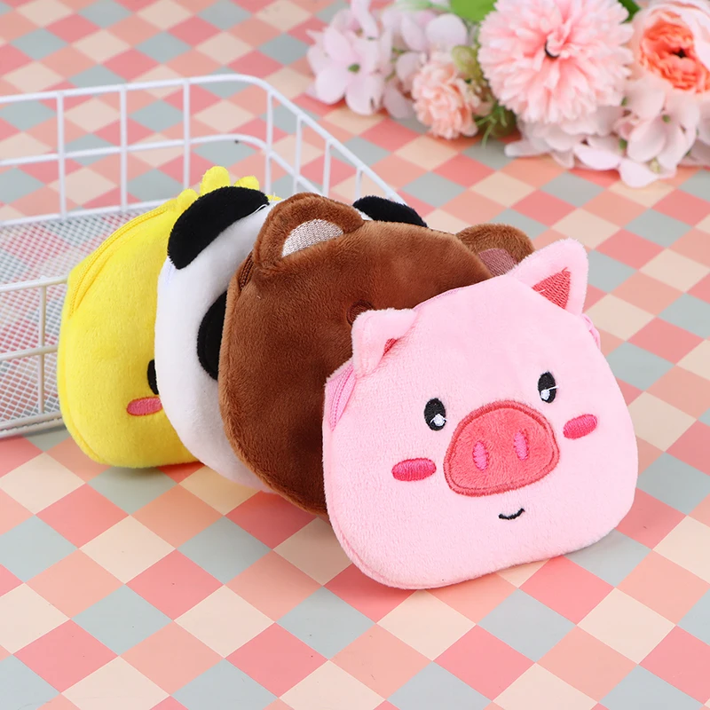 1pc Cartoon Plush Animal Coin Purse Cute Panda Piggy Bear Chicken Money Change Pouch Small Wallet Storage Bag For Kid Gifts