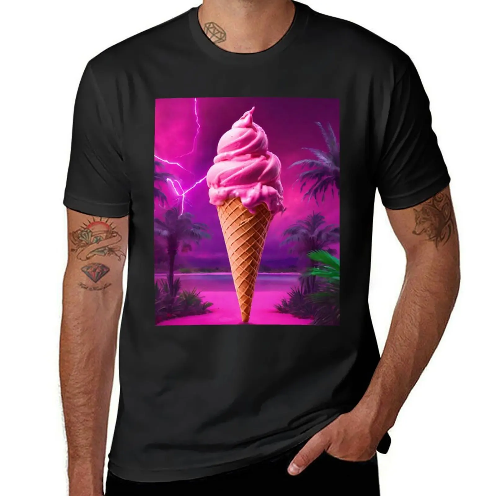 Ice cream cone, palms, summer aesthetic, girly pattern T-Shirt plus sizes quick-drying heavy weight t shirts for men