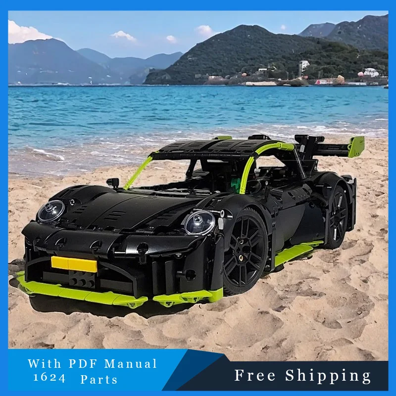 1624 ELEMENTY Kreatywny Czarny Luksusowy Model Wyścigówki Modularny MOC Klocki Konstrukcyjne Edukacyjne Zabawki DIY do Składania Prezent na Urodziny dla Dzieci