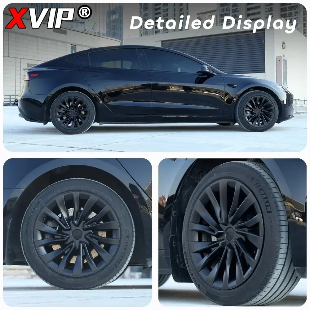 XVIP Nava Style Hubcap For Tesla Model 3 Highland 2024 18-Inch Glossy Matte Black Wheel Cover Hub Caps Replacement Rim Protector