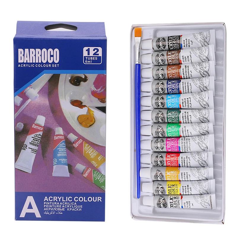 Acrylic Pigment 12Pcs Professional Paint Watercolor Set 6ml/ pc 12 Color for Adults Children Beginners Learning Drawing