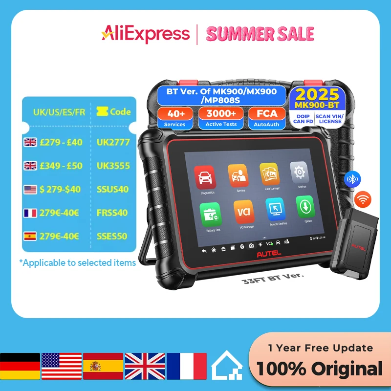 Autel MaxiCOM MK900BT With Bluetooth Car Diagnostic Tools OBD2 Scanner 40+Service Active Test CAN-FD&DOIP Upgrade of MK900