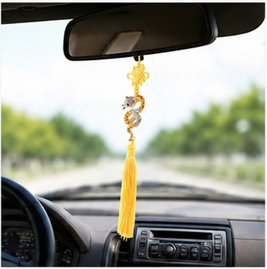 2Pcs Snake Year Car Pendant Rhinestone Alloy Tassel Chinese New Year Hanging Ornament for Rearview Mirror Car Interior