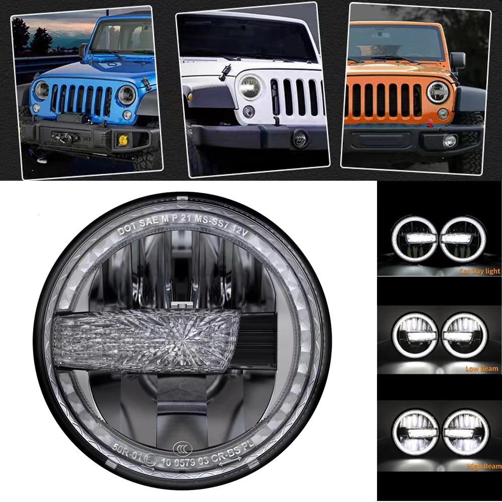 

7 Inch LED Headlights For Jeep Wrangler TJ JK Suzuki Samurai Lada Offroad 4x4 Niva with DRL Angel Eyes DRL Hi/Lo Beam For Hummer