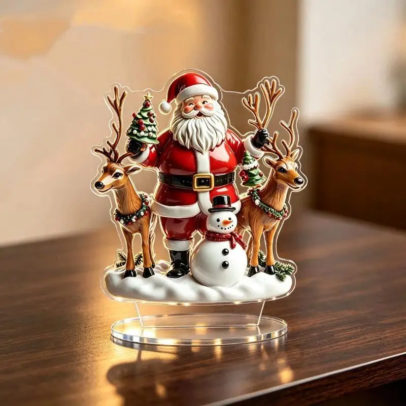 Santa Claus Reindeer 2D Flat Acrylic Home Bedroom Desktop Decoration Ornament Standing Sign Figurines Miniatures Xmas Craft