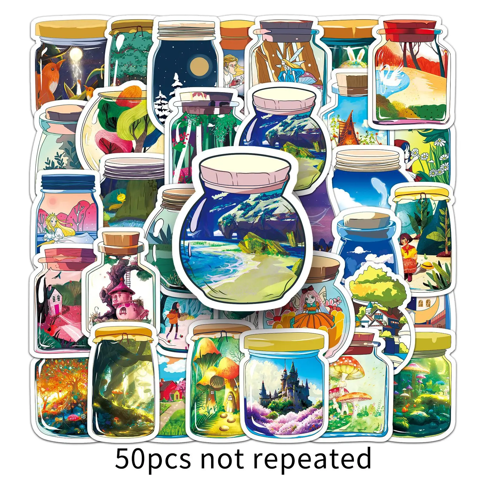 10/30/50pcs World In Bottle Cartoon Stickers Cute Children's Creative Luggage Computer Phone Diy Laptop Car Decorative Stickers