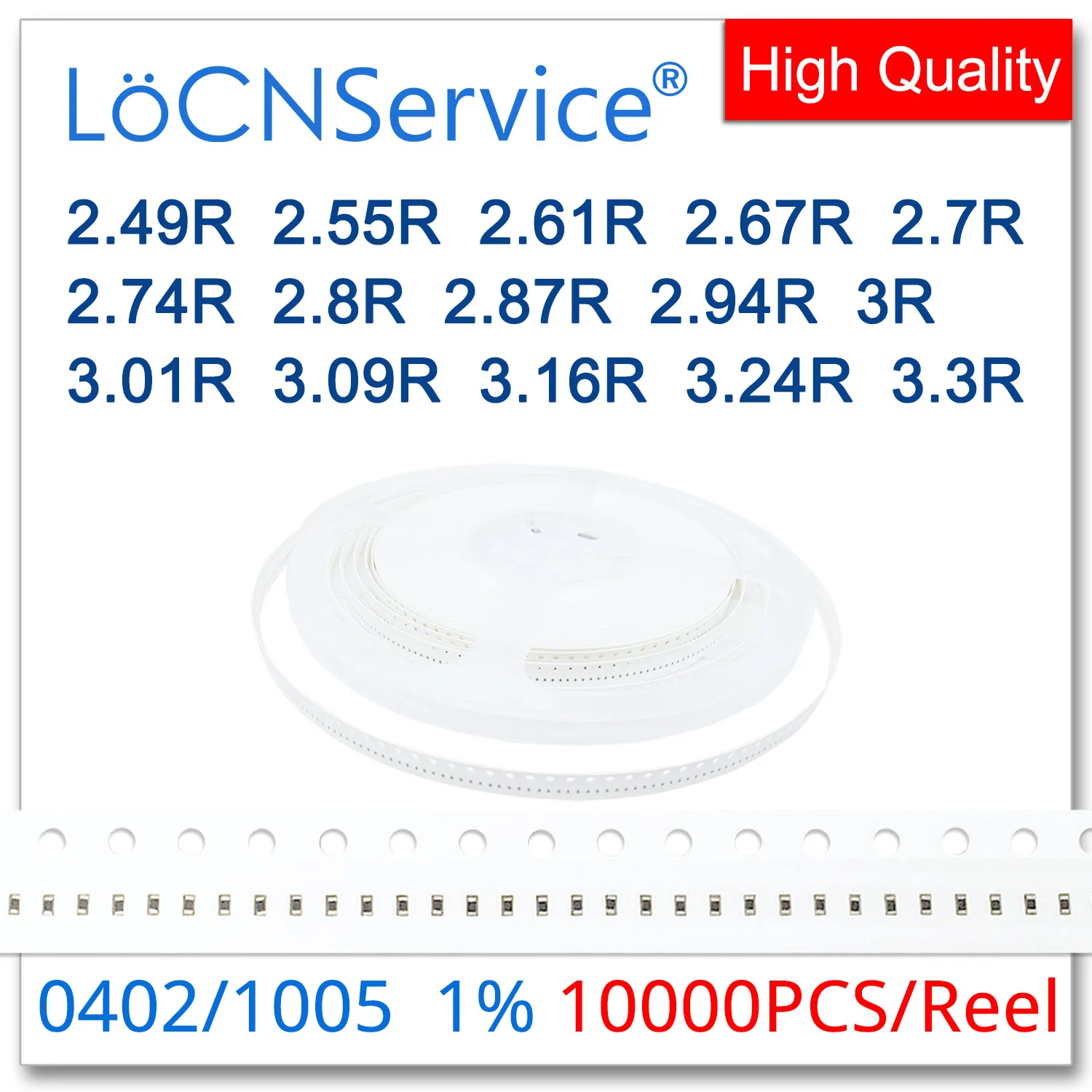 LoCNService 0402 1% 10000PCS 2.49R 2.55R 2.61R 2.67R 2.7R 2.74R 2.8R 2.87R 2.94R 3R 3.01R 3.09R 3.16R 3.24R 3.3R 1005 Resistor