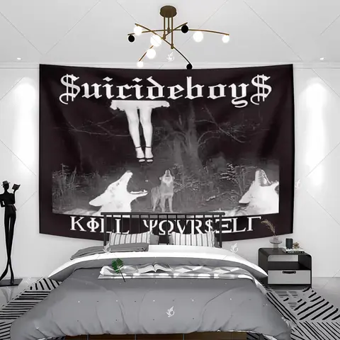 Suicideboys Wall Tapestry Black White Art Print Gothic Hip Hop Decor For Bedroom Living Room Music Fan Gift Alternative Style