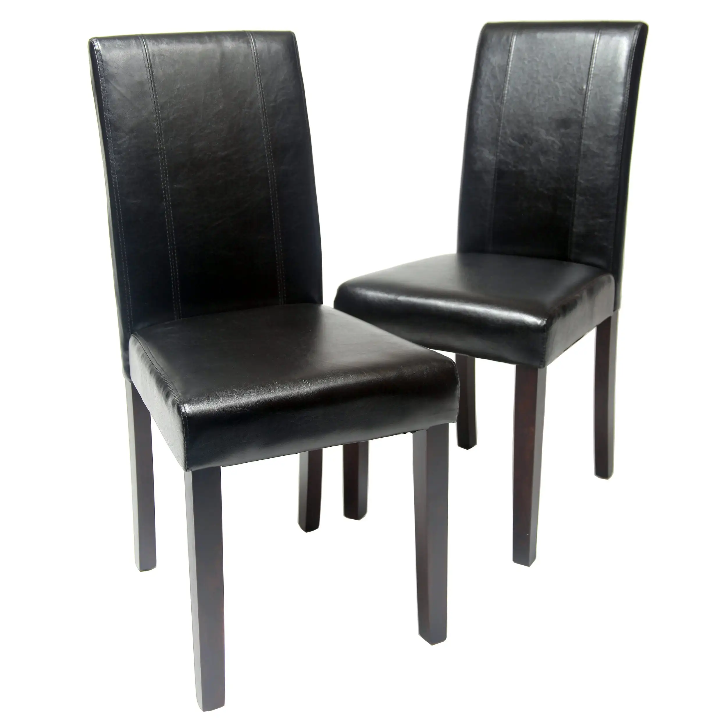 Urban Style Solid Wood Leatherette Parson Chair in Black(Set of 2)