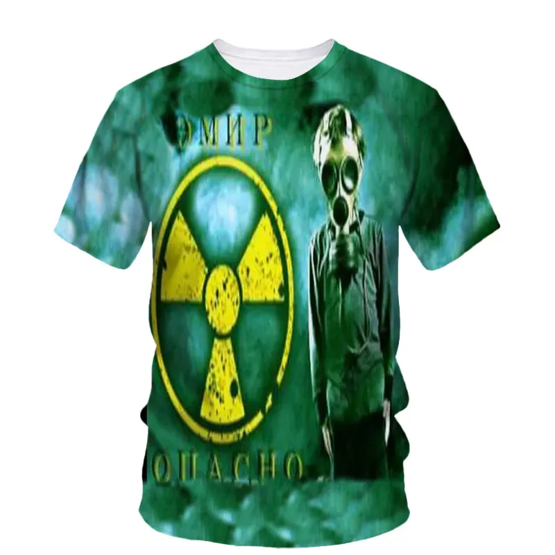 The Latest Best-Selling Biohazard Nuclear Radiation Waste Water Logo Pattern Men\'S T-Shirt Personality Danger Warning Clothing