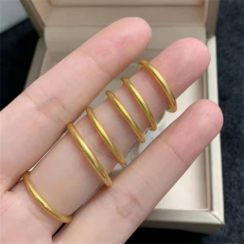 

AU999 24K Solid Gold Plain Finger Ring, Vintage Matte Simple Thin Band, Unisex Daily Fine Jewelry Gift