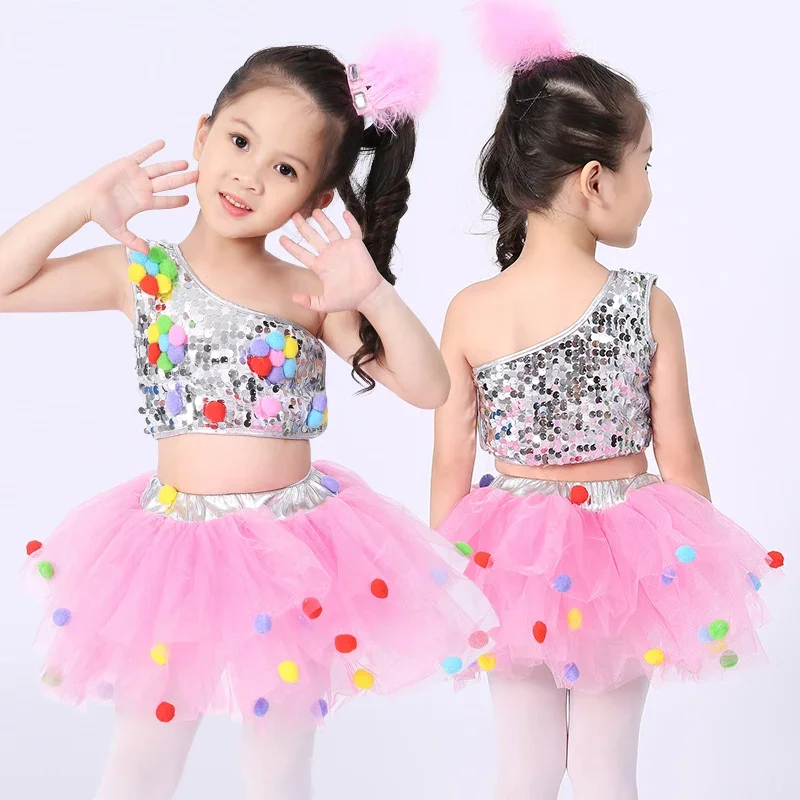 Children's Dance Stage Costume for Girls Modern Kids Jazz Dance Costumes Sequin Clothes for Salsa Contemporary Dance Costumes