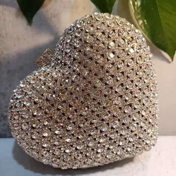 西苑心型銀粉紅手拿包 女士水晶皮夾 婚禮新娘鑽石手提包 晚宴包 女士優雅包 8 最佳銷售 粉紅色手拿包 - №3