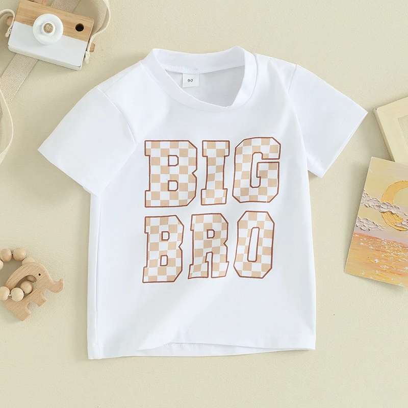 

Toddler Baby Boy Summer Round Neck Short Sleeve T-Shirt Big Brother Letter Print Tee Elastic Pullover Sweatshirt Outfit Clothes