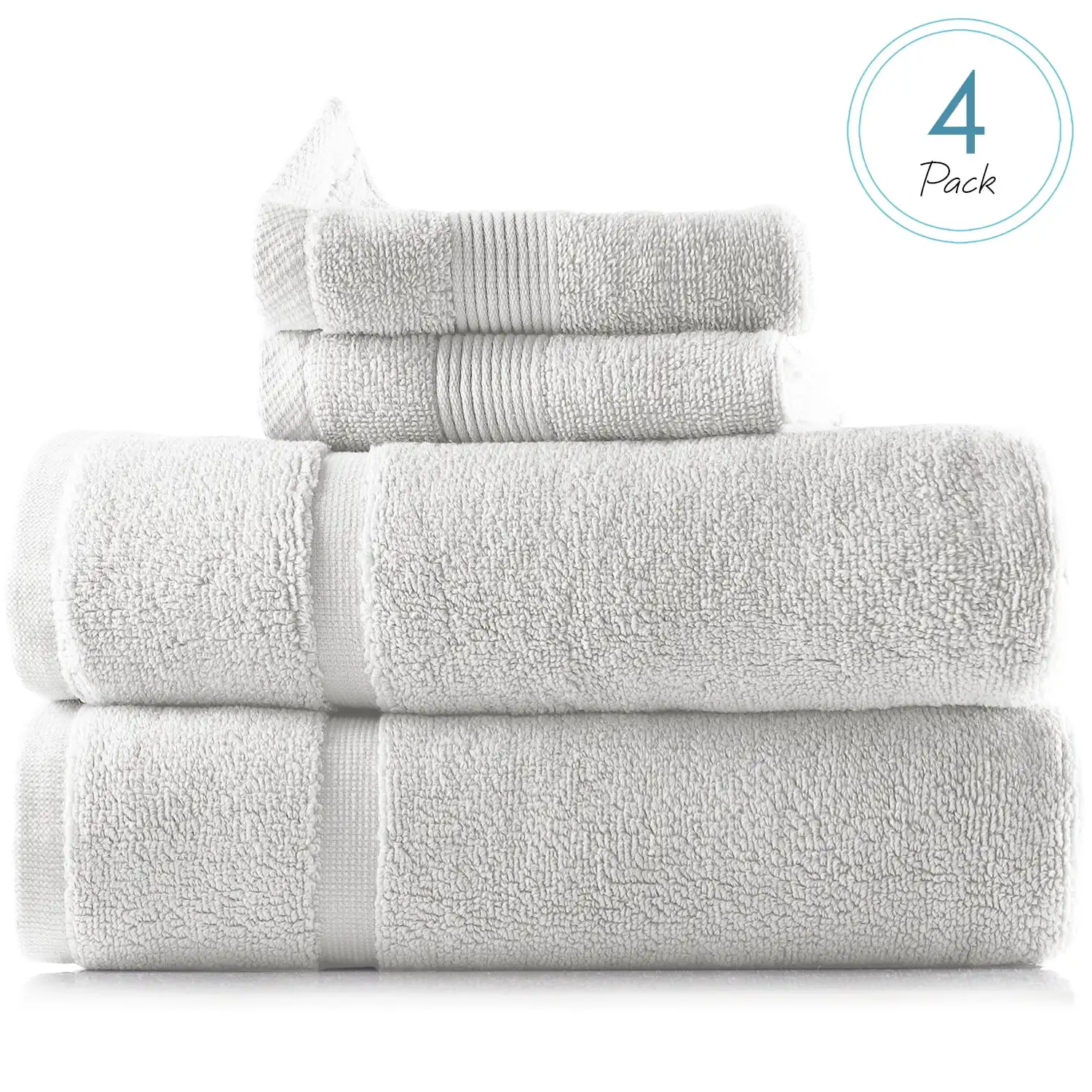 

Bath Towels Set, 100% Cotton Luxury Softness 4 Pc Set, White