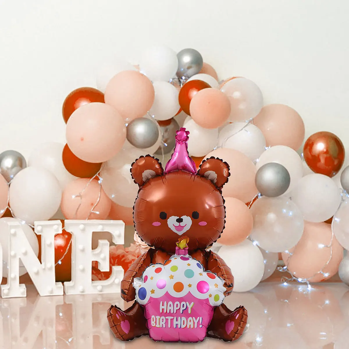 3D Birthday Cake Aluminum Film Balloon Decoration Colorful Bear Cake Baby Show Birthday Party Supplies