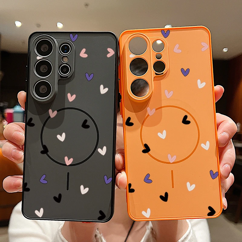 Magnetische Handyhülle mit Kleinen Herzmuster für Samsung Galaxy S25 S26 Ultra Edge S24 S23 FE A57 A17 A56 A37 A16 A55 A36 A55 Cover